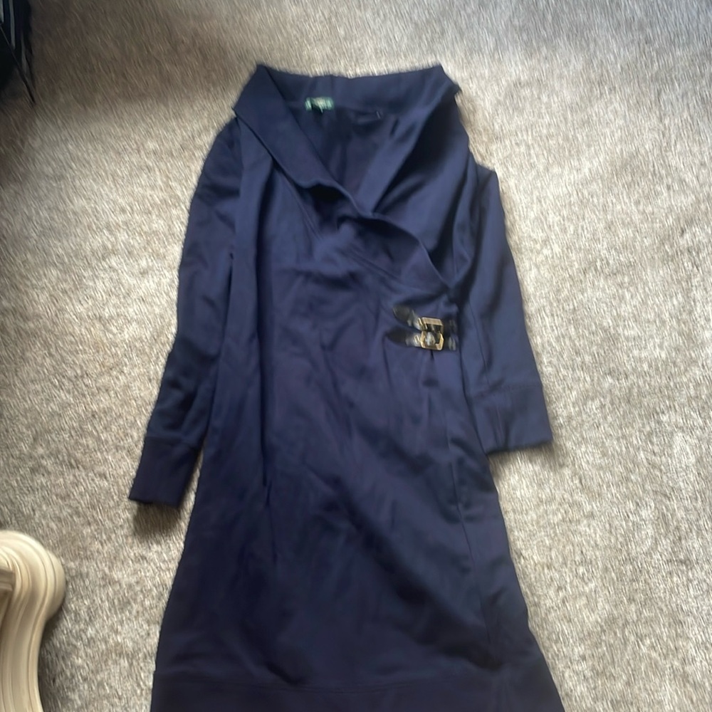 Ralph Lauren Navy sweater dress! EUC! Belt dress to create waist silhouette